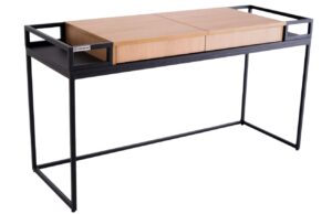 Nordic Design Černý kovový toaletní stolek Femini 140 x 50 cm s dubovou deskou